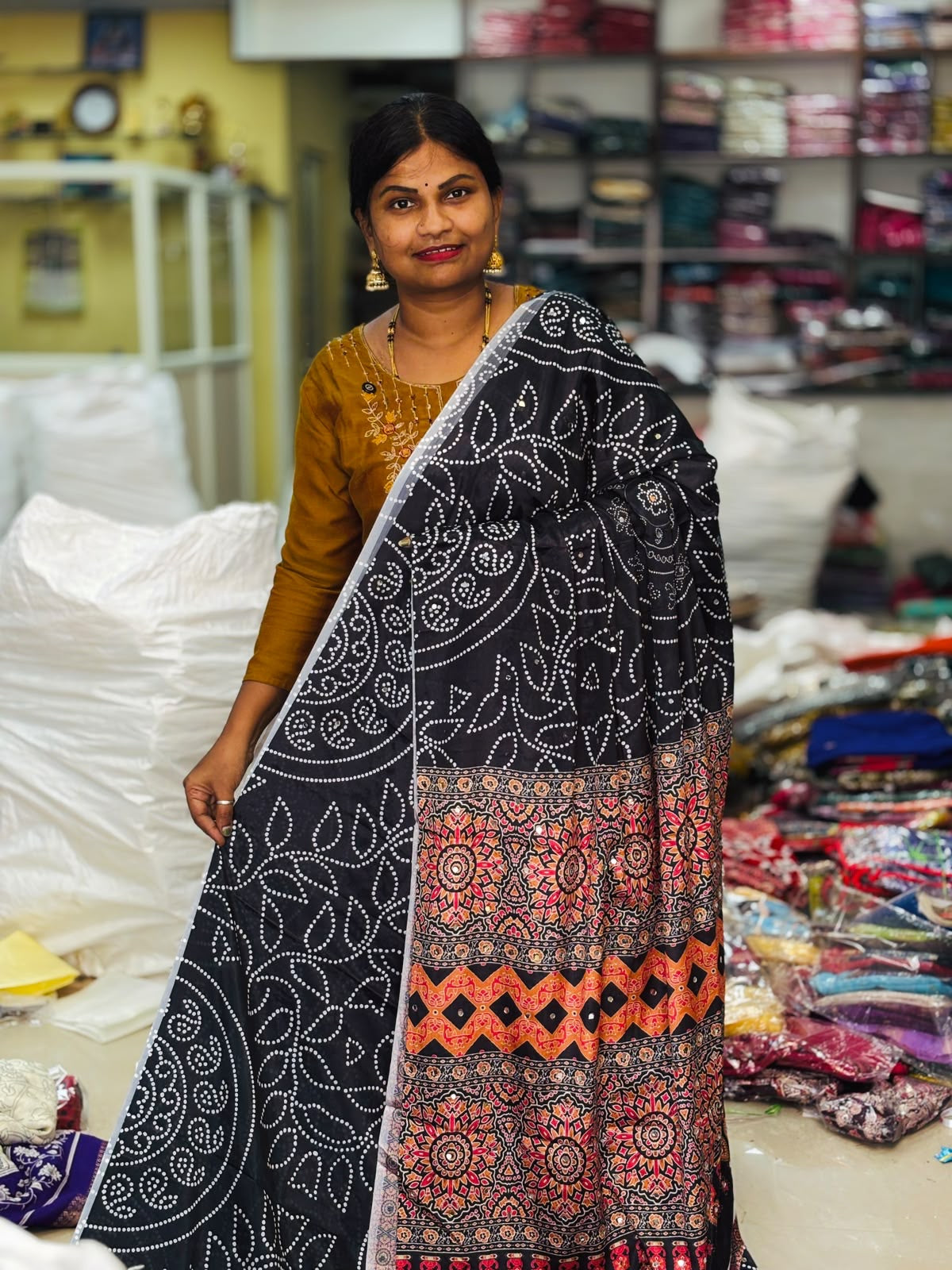 Azrak Satin Bandini Sarees