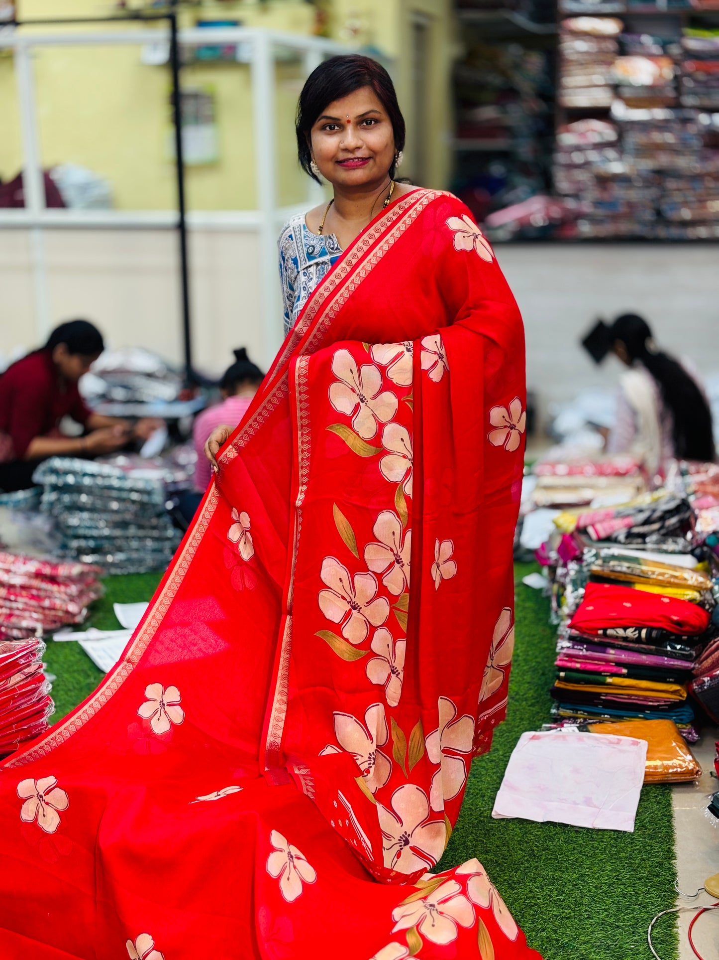 Red Mangalagiri georgette saree