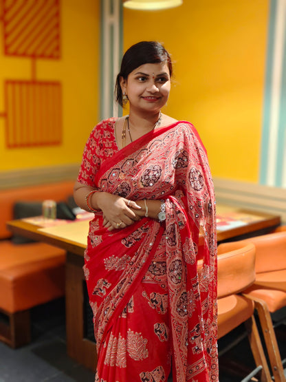 Azrak Elephants Sarees Red