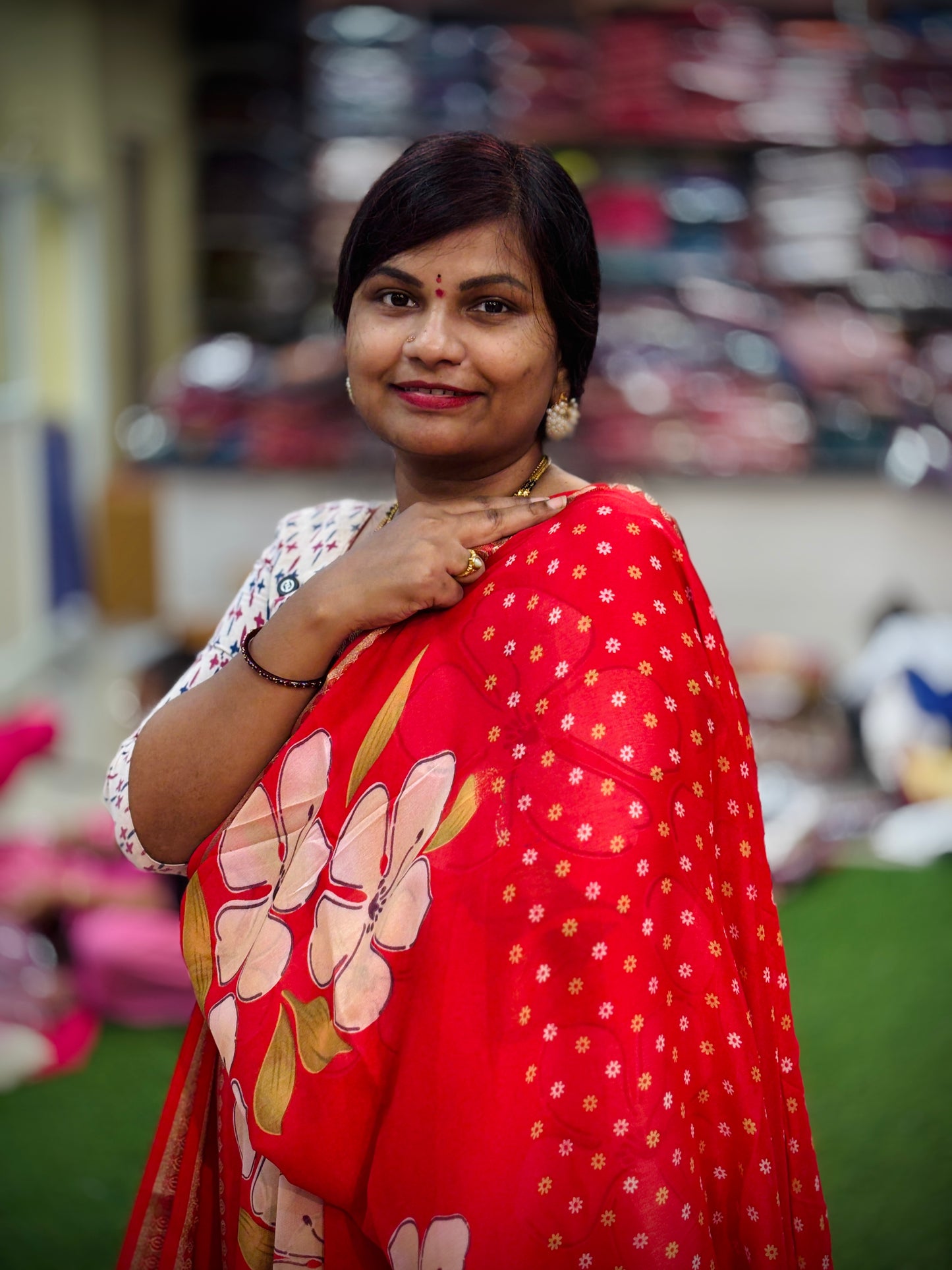 Red Mangalagiri georgette saree