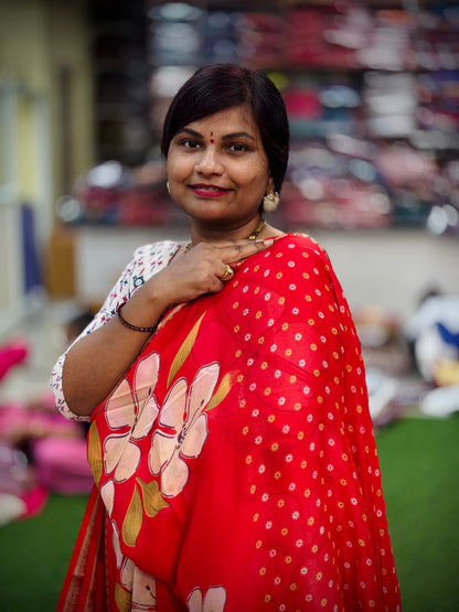 Red Mangalagiri georgette saree