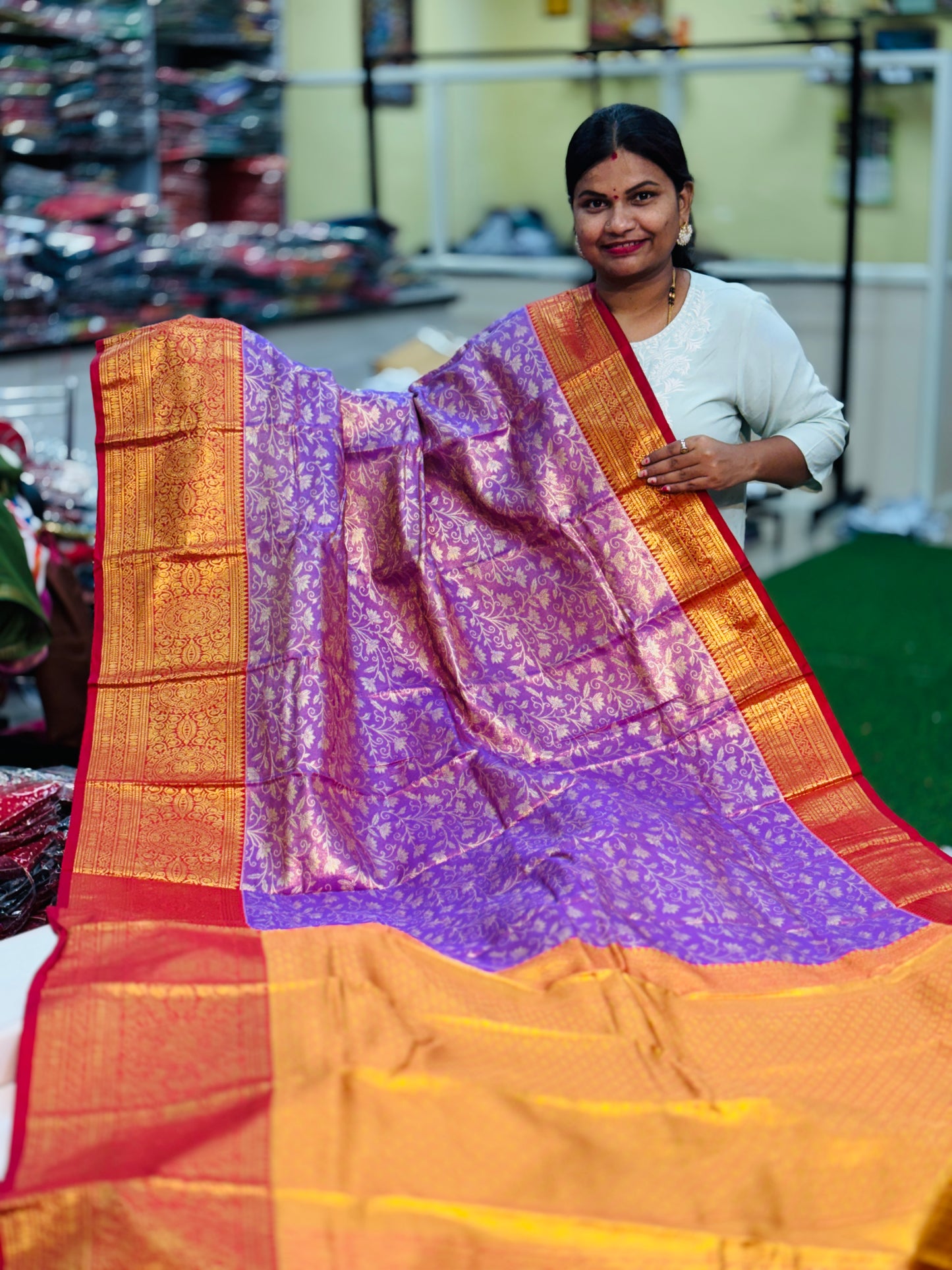 Lavendor Semi Kanchi Pattu Sarees