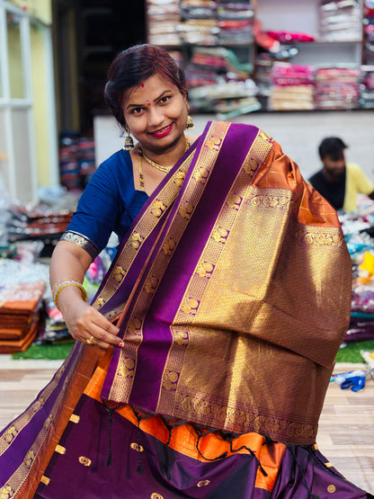 Rust vintage Kanchi Pattu Saree