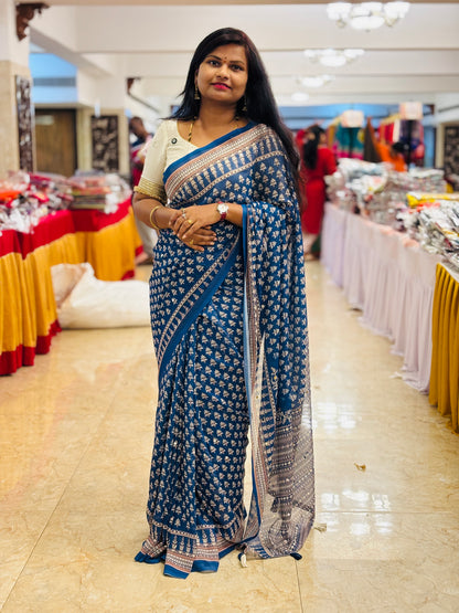 Azrak georgette Sarees - Blue