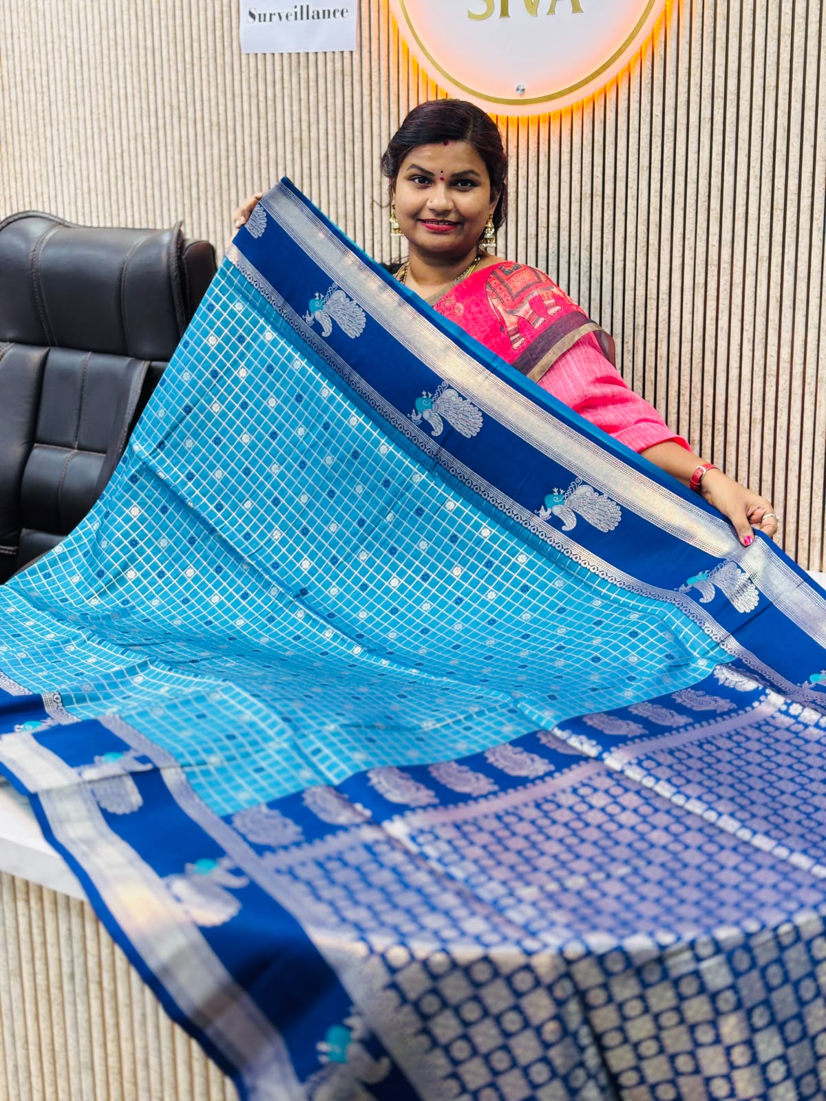 Vintage semi Gadwal  Peacock borders  Floweral Embroidery