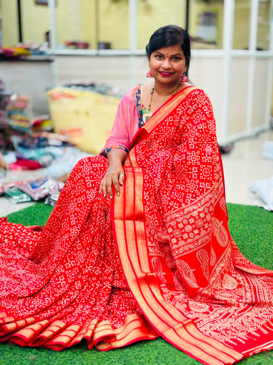 Red Multi Bandini Kanchi weaving sarees