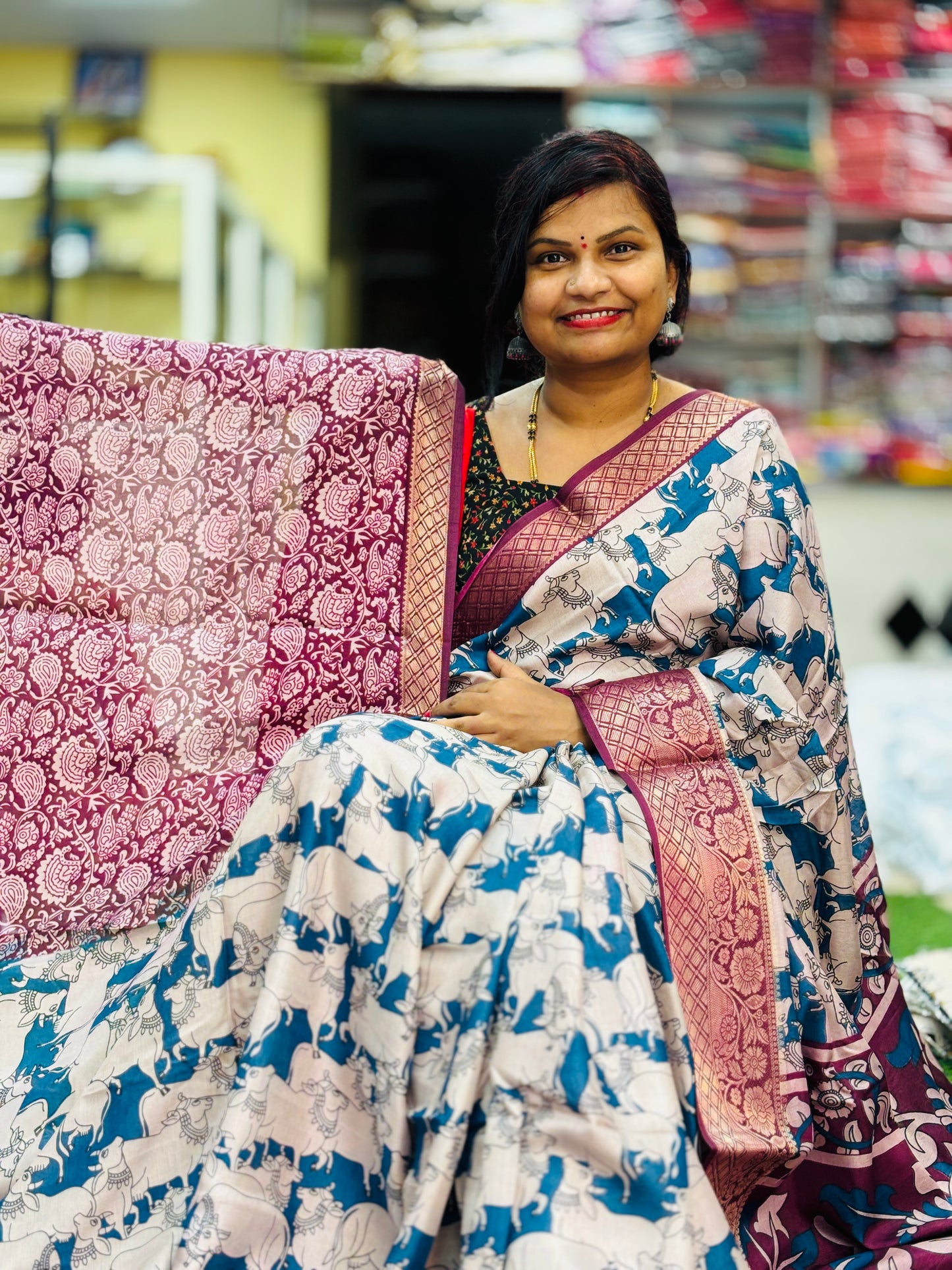 Kalamkari Pichwai Kamadhenu Silk Sarees