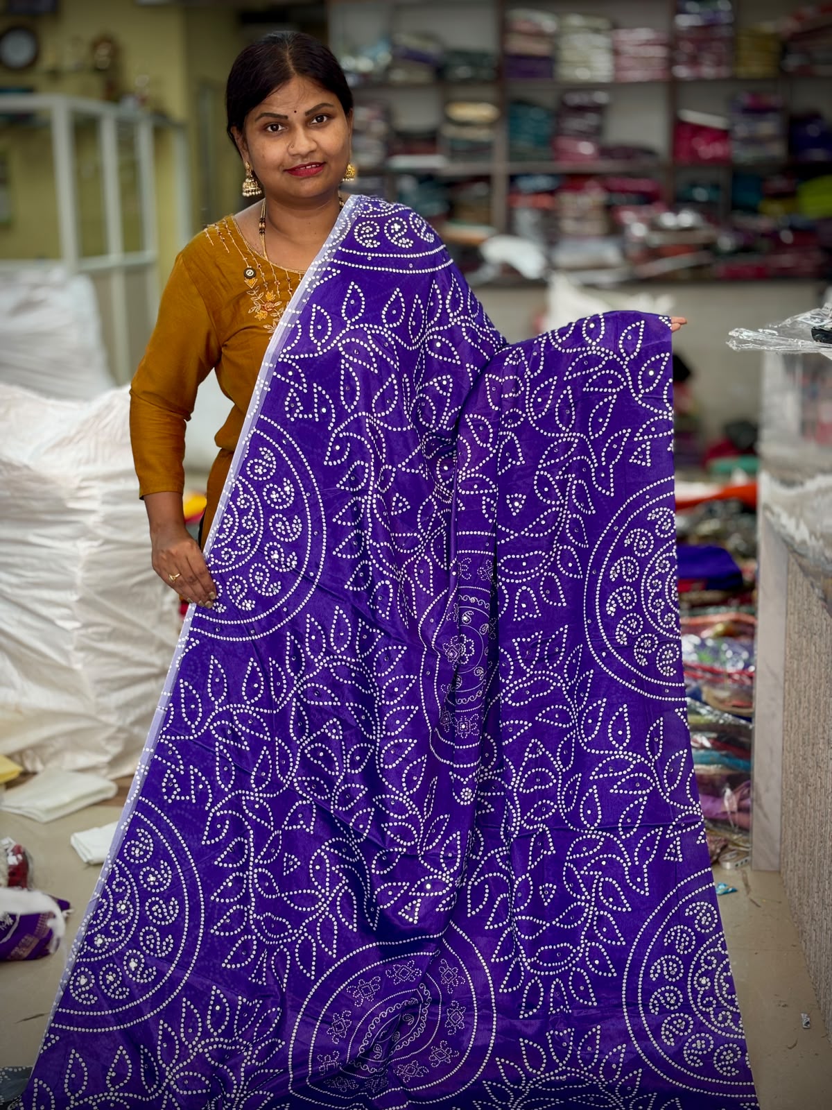 Azrak Satin Bandini Sarees