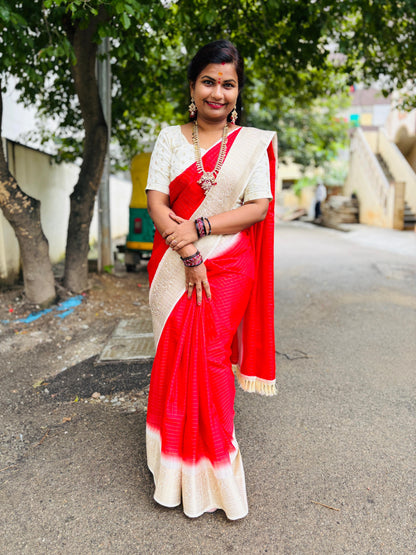 KANCHI SILK 
RED and Cream