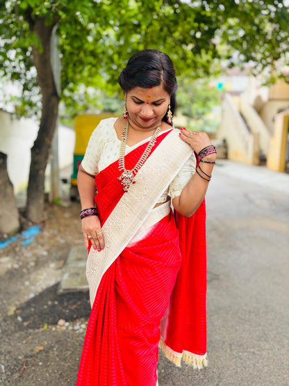 KANCHI SILK 
RED and Cream