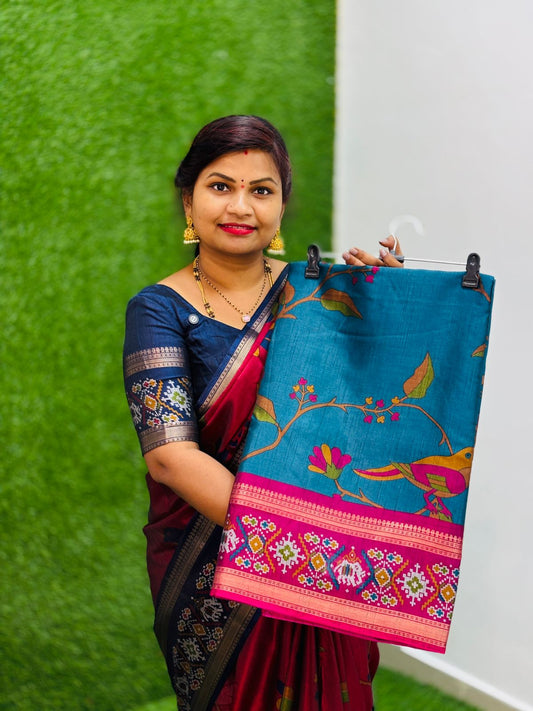 Pochampally Patola Pattu sarees  Patola borders  Digital print
