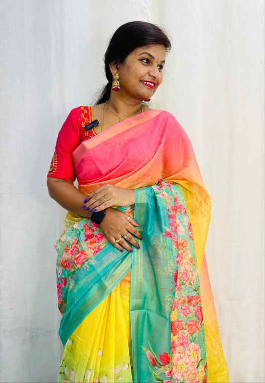 3D lenin silk sarees