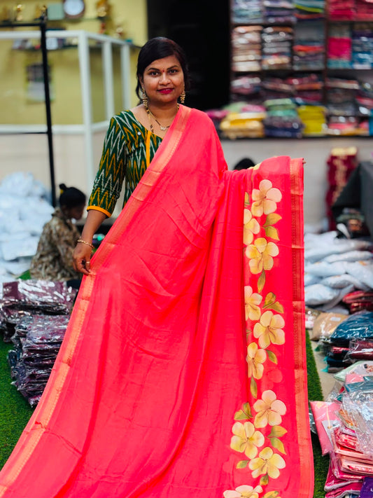 Mangalagiri Mashmellow sarees Peach pink