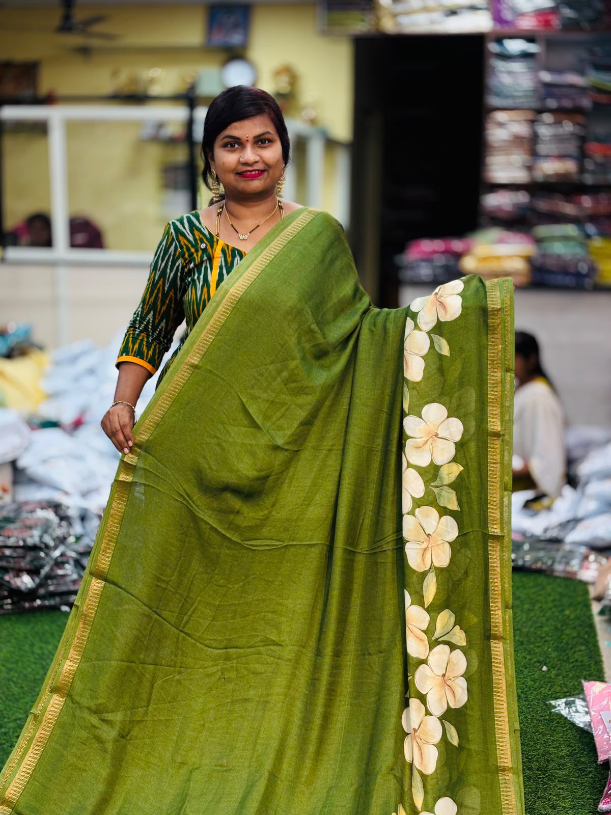Mangalagiri Mashmellow sarees Green