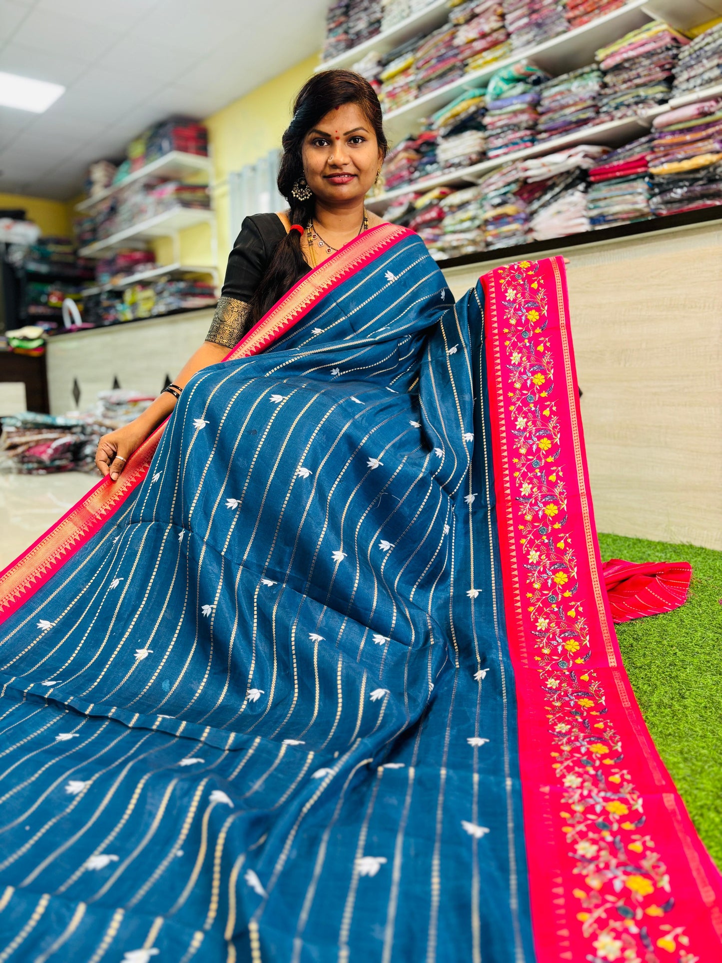 Rama Blue Kanchi Silk with Digital Floral