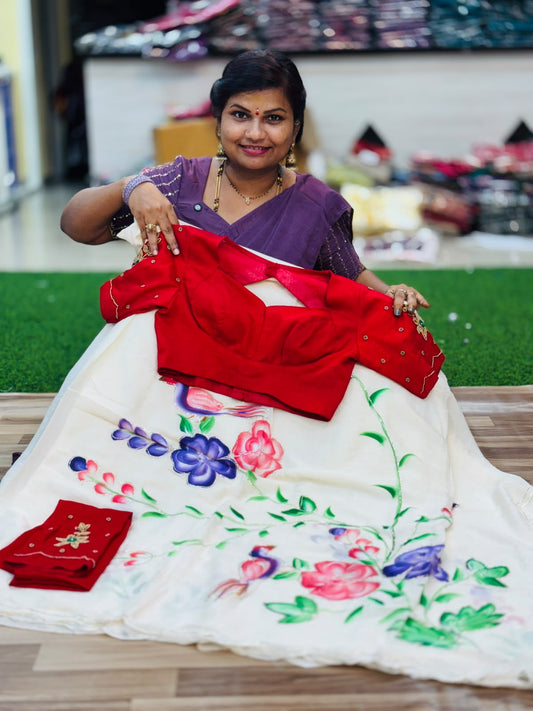 Crushed space Hand paint Sarees