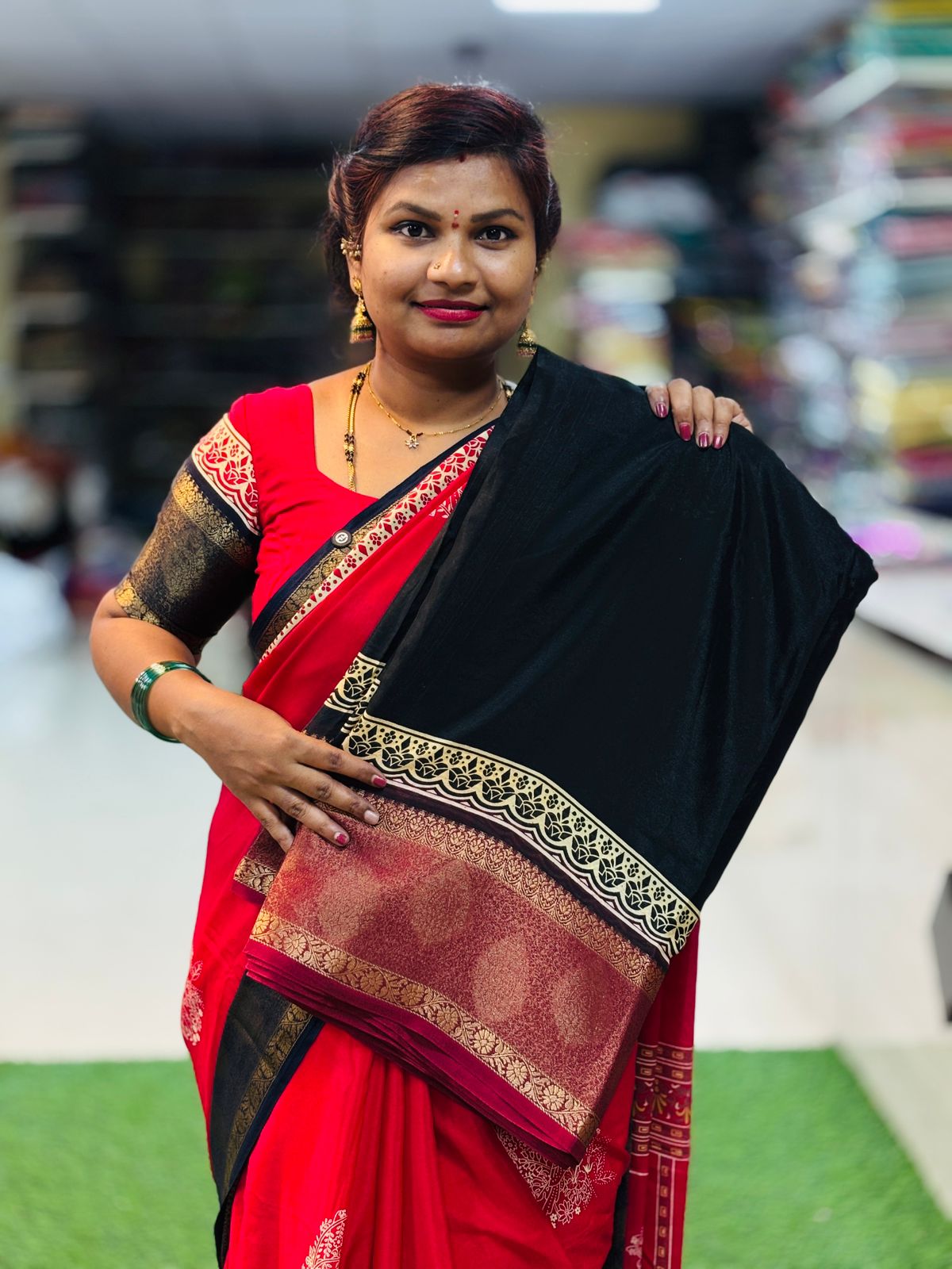 Black Premium Crepe Silk Sico Borders