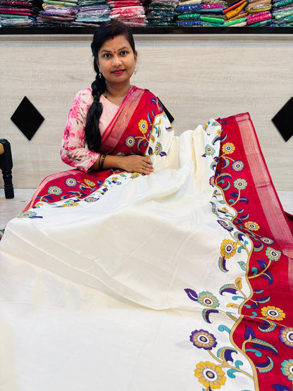 Mashroom silk Kalamkari printSarees