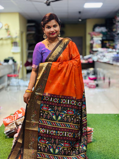 Rust Orange Kanchi silk