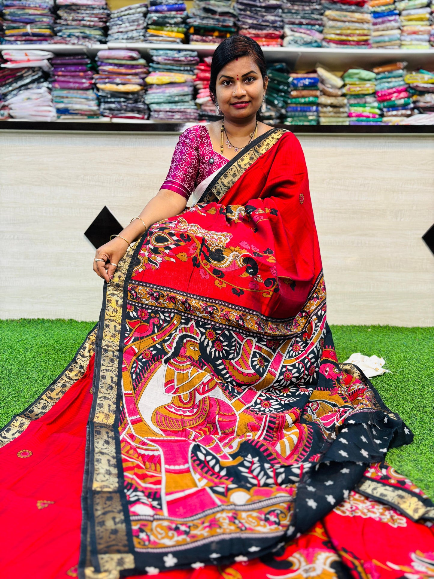 Red Premium Peacock Maheshwari
