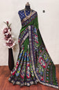 Mangalgiri Madhubani Pattu 
With contrast butti blouse 
And Kanchi weaving borders