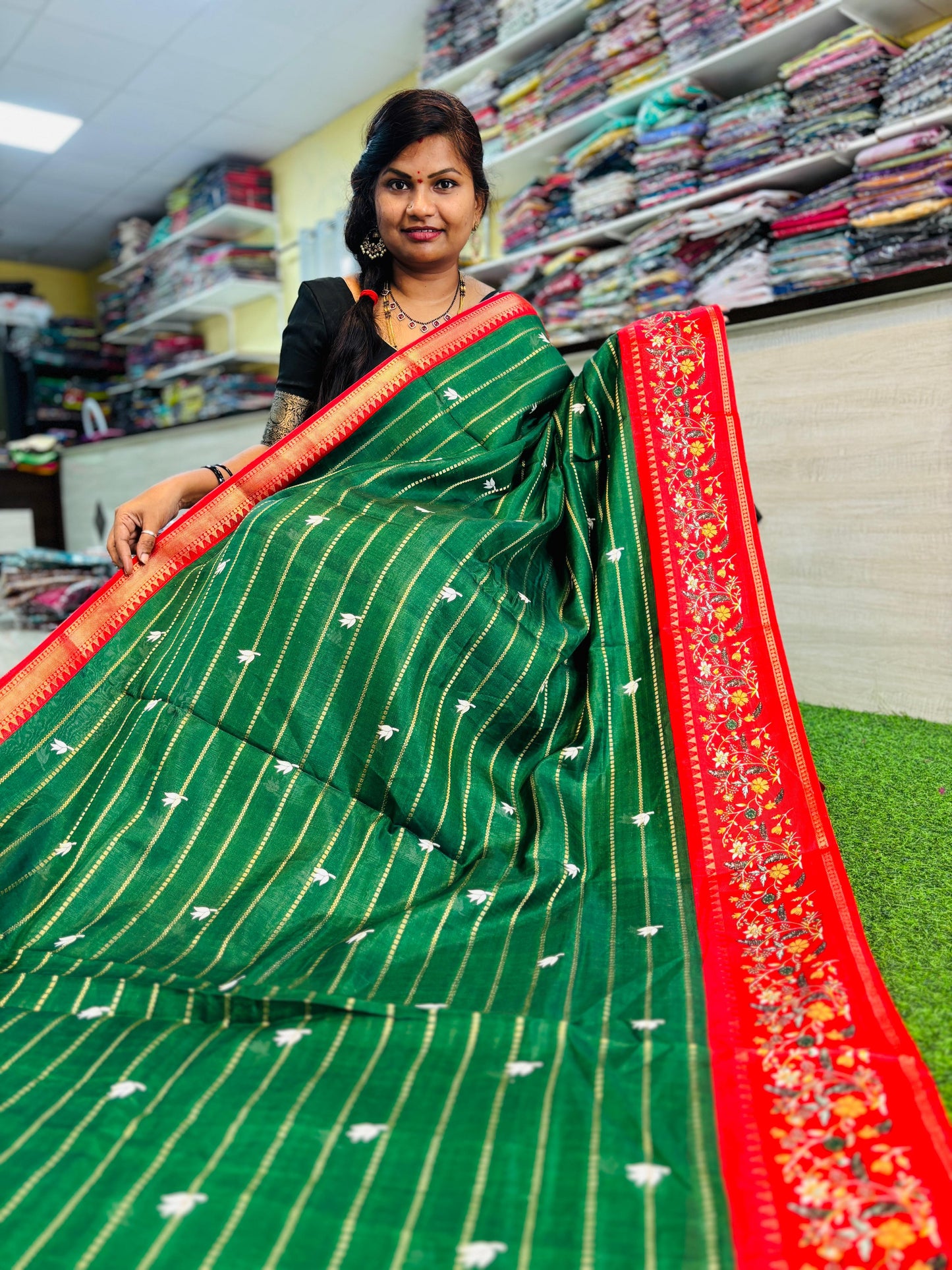 Bottle Green Kanchi Silk with Digital Floral