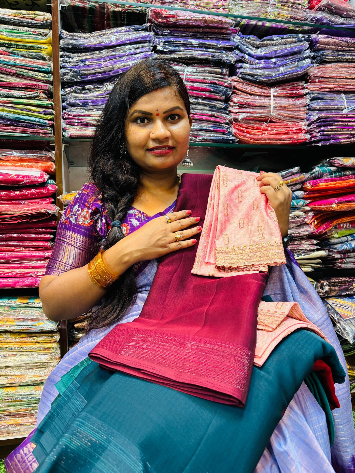 Trending chinnon with designer blouse concept