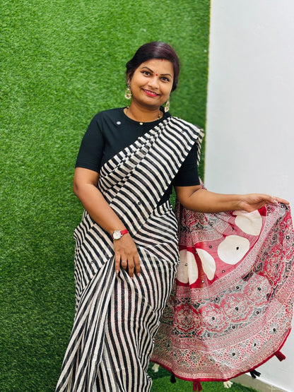 Azrak Lenin Cotton Saree
