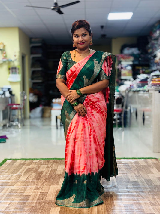 Tie and Die Mashroom Silk Sarees