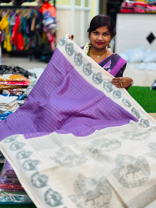 Kalamkari Crepe Checks Saree