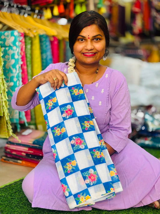 Lenin Checks Floweral Sarees