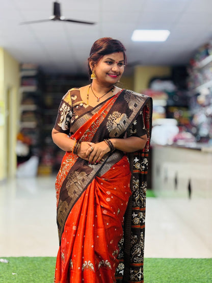 Rust Orange Kanchi Pattu Sarees