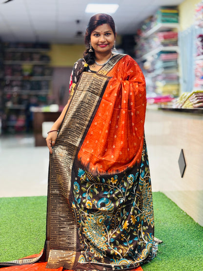 Rust orange coffee brown 
Semi Kanchi Pattu 
Kanchi warm borders