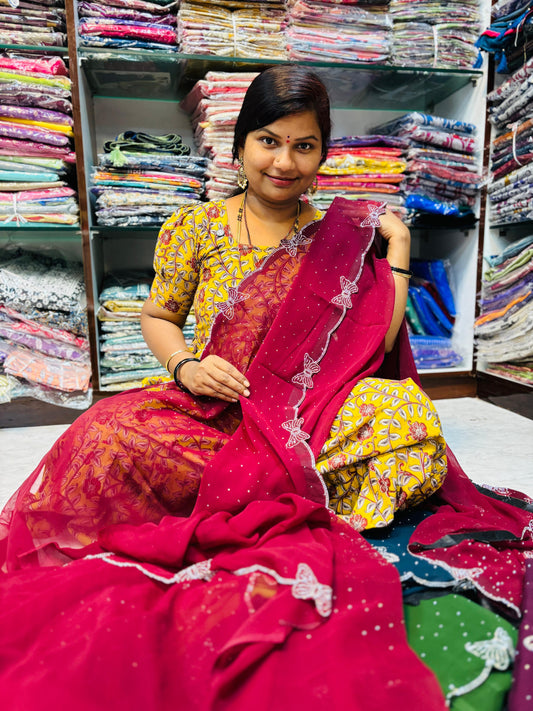 Butterfly space chiffons maroon