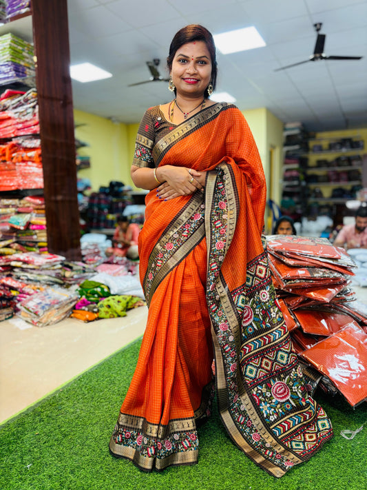 Rust Orange Kanchi Silk Saree
