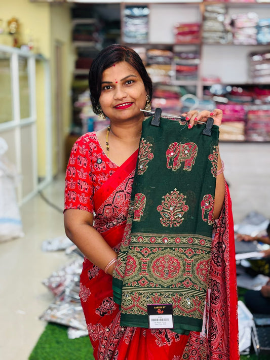 Azrak Elephants Sarees