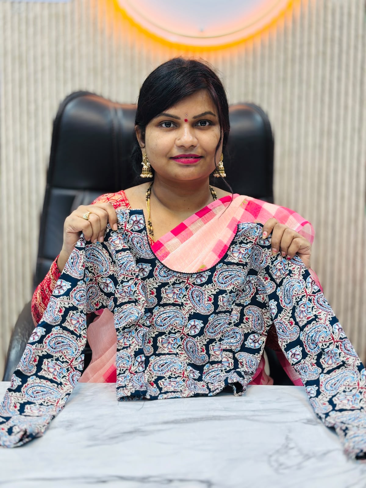 Kalamkari Readymade Blouse – XL Size (Elastic)