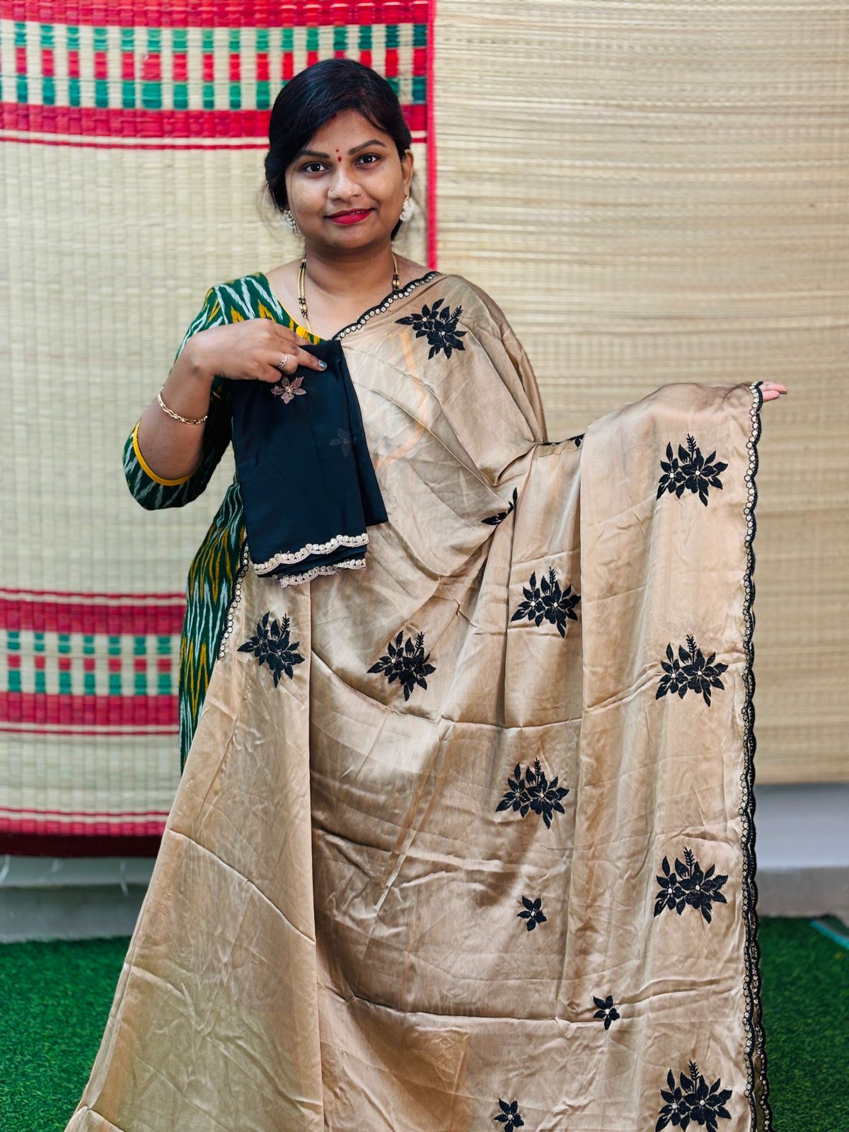 Rangoli georgette with floweral cutwork