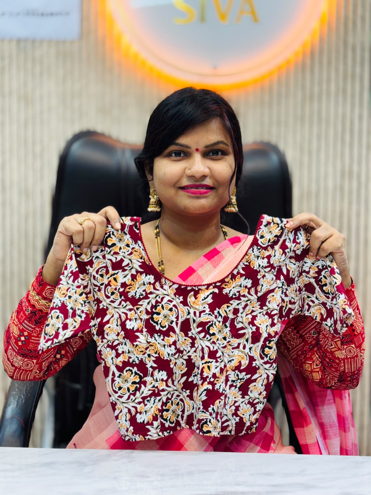 Kalamkari Readymade Blouse – XL Size (Elastic)