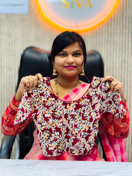 Kalamkari Readymade Blouse – XL Size (Elastic)
