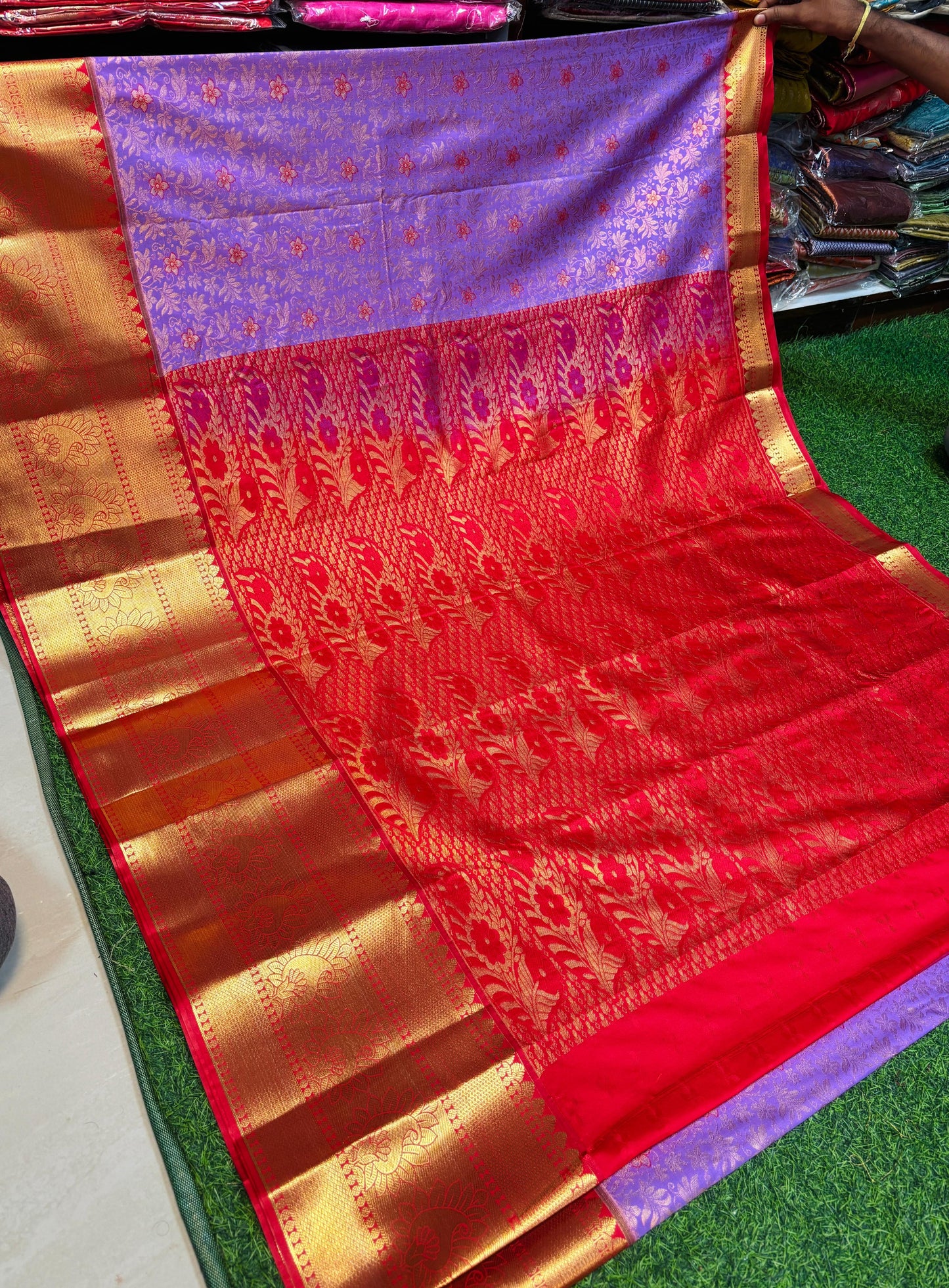 Lavender with red Kanchi sarees 22