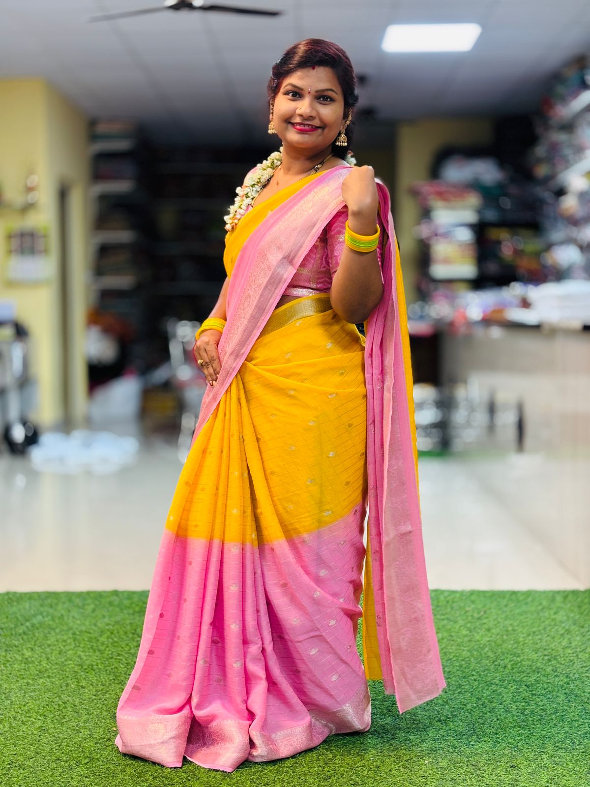 Pink Chinnon Saree