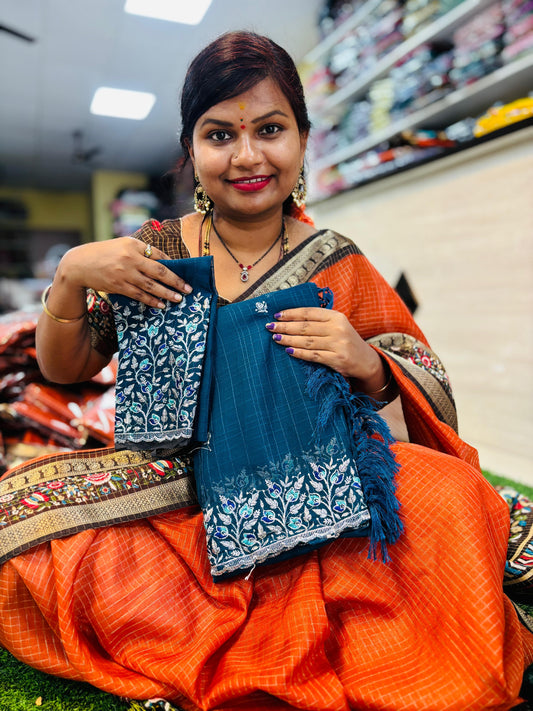 Georgette cutwork 
With designer blouse