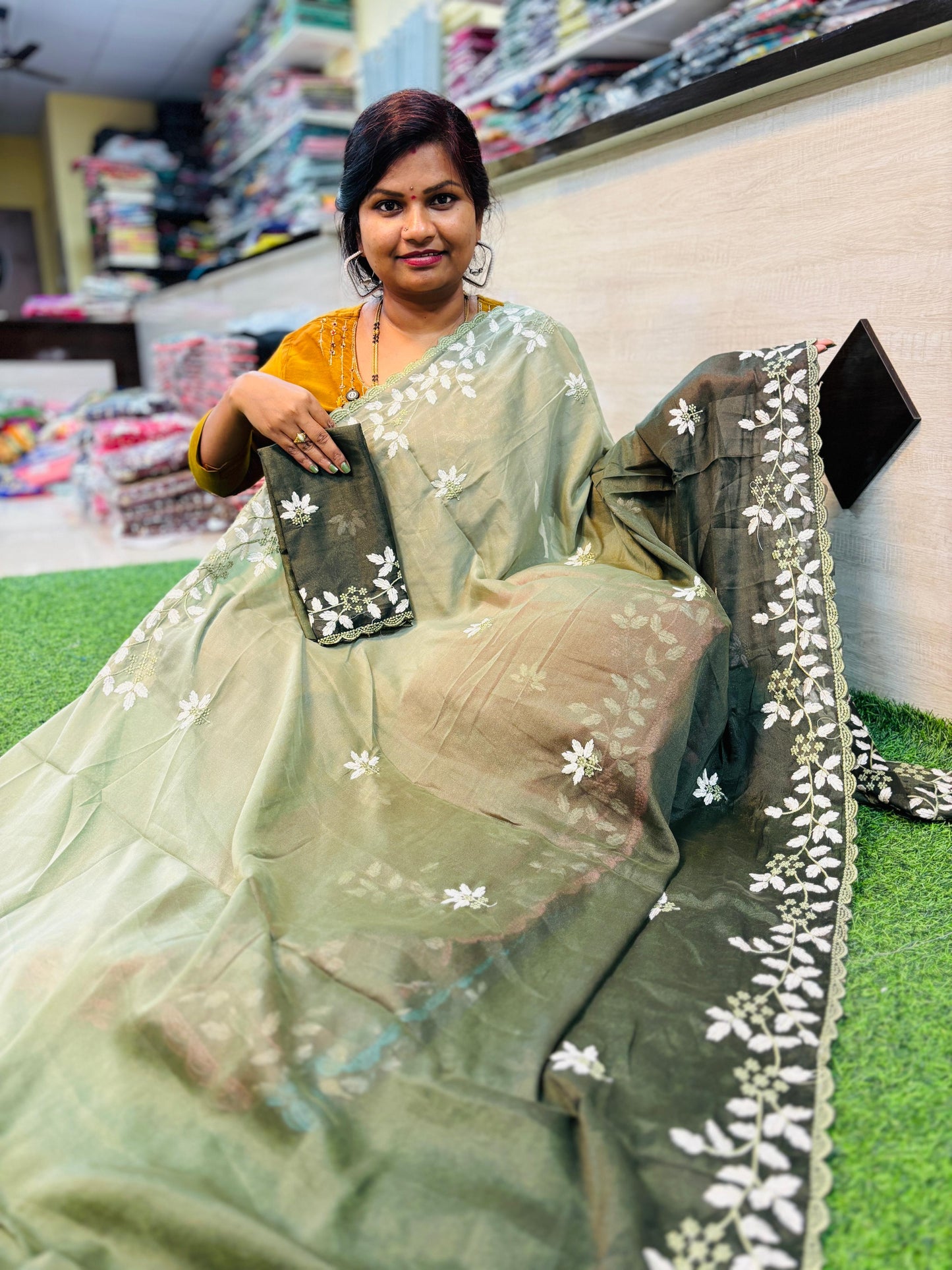 2D space silk with Embroidee cutwork