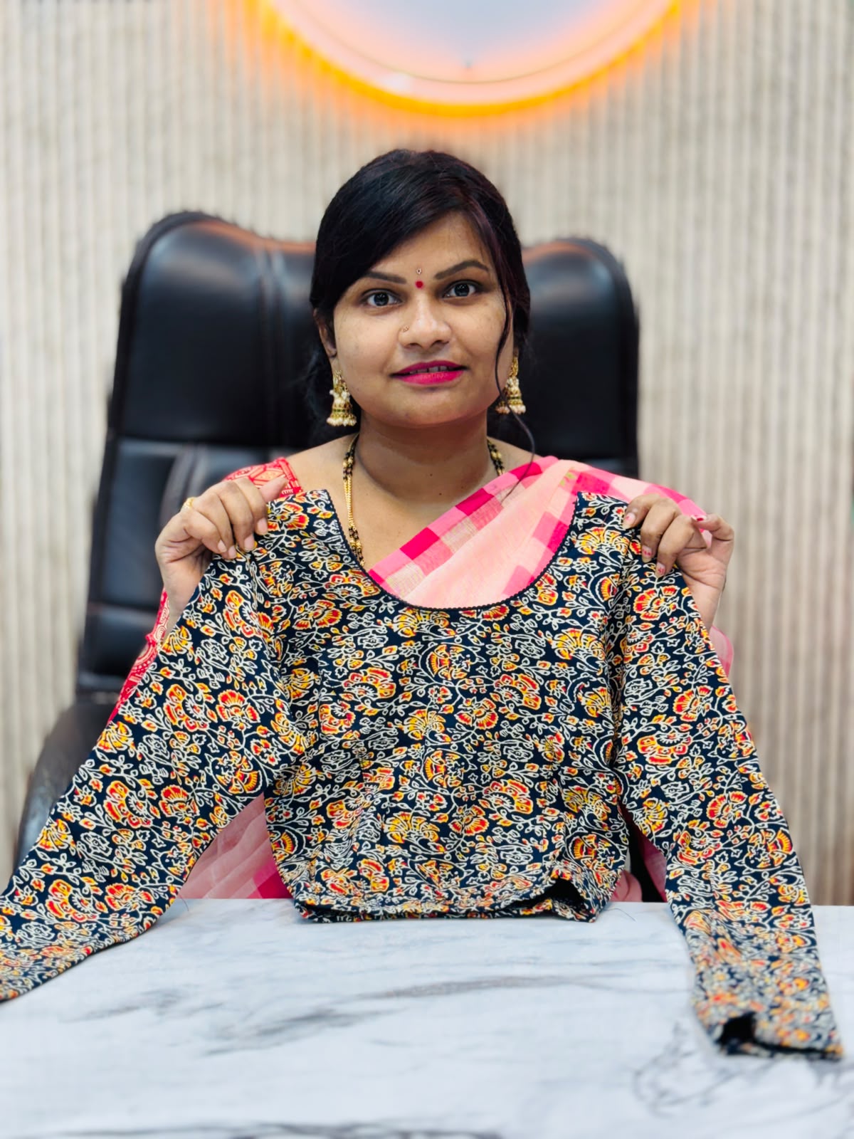 Kalamkari Readymade Blouse – XL Size (Elastic)