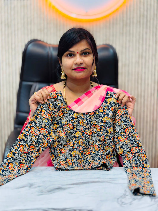 Kalamkari Readymade Blouse – XL Size (Elastic)