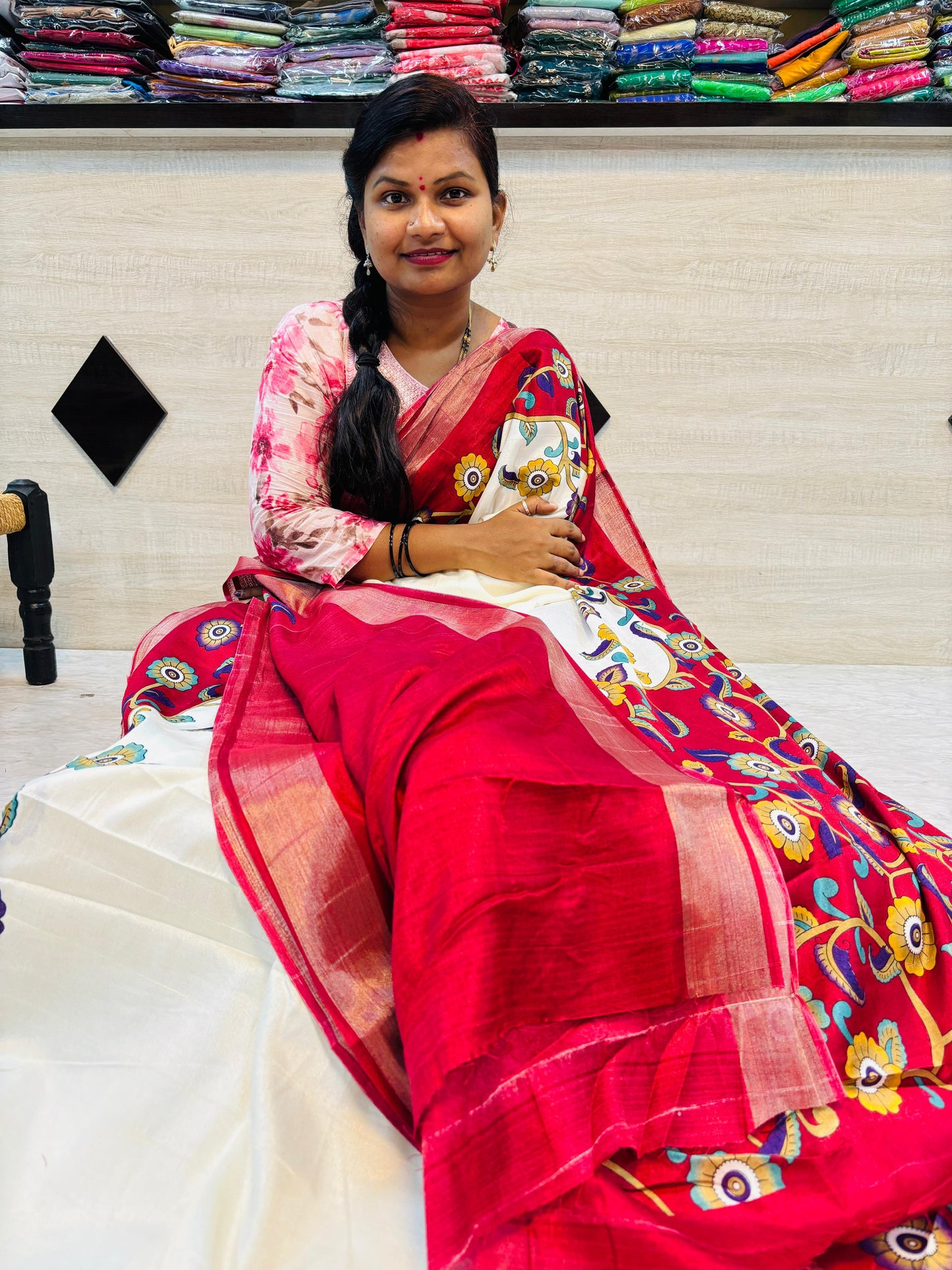 Mashroom silk Kalamkari printSarees