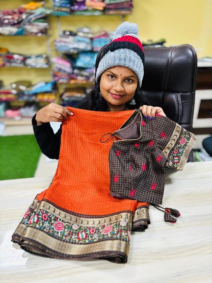 Rust Orange Kanchi Silk Saree