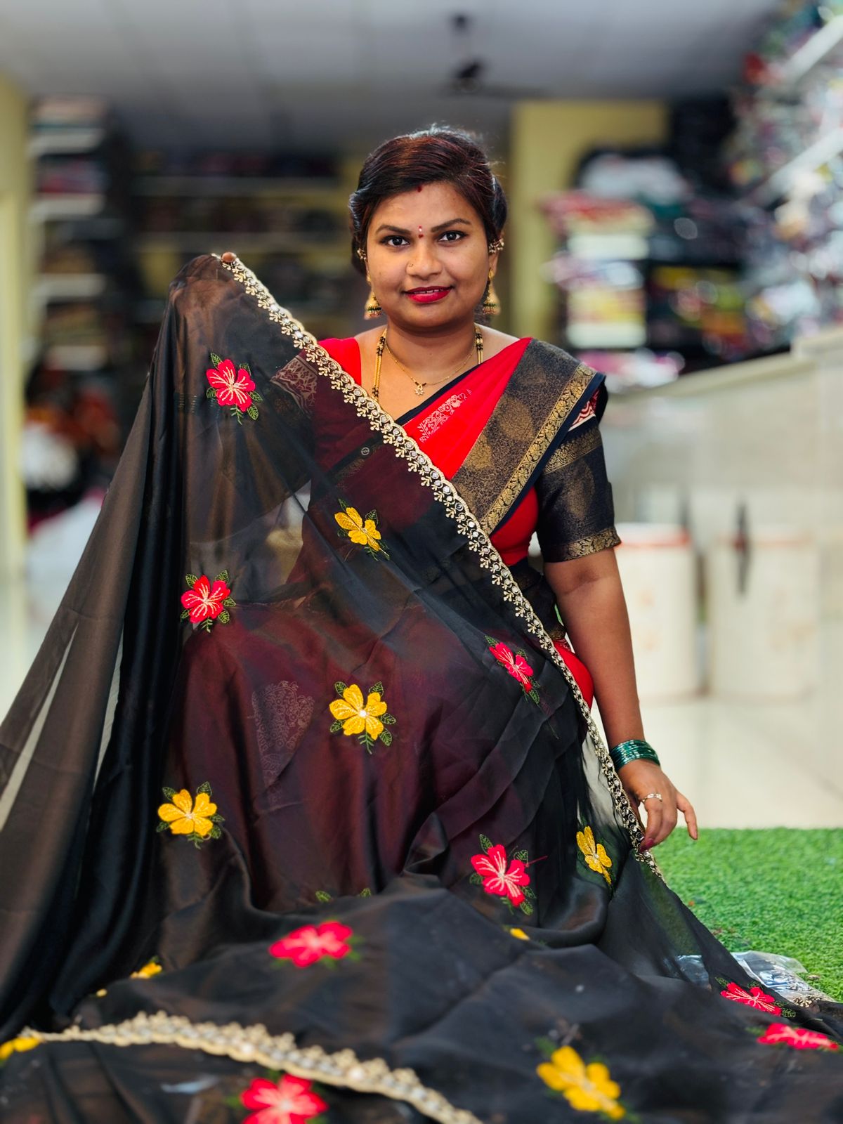 Black Georgette Mirror work