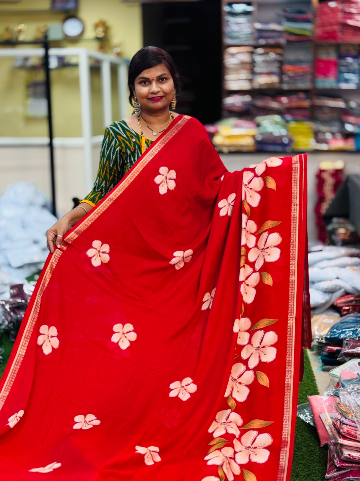 Mangalagiri Mashmellow Georgette Saree - Red